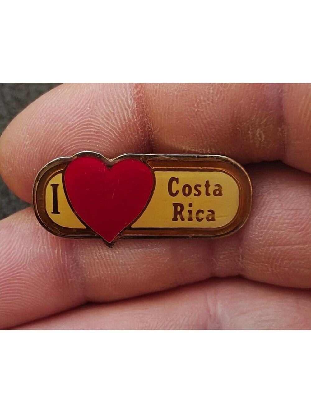 1980s I Love Costa Rica Travel Souvenir Gold Tone Enamel Pin